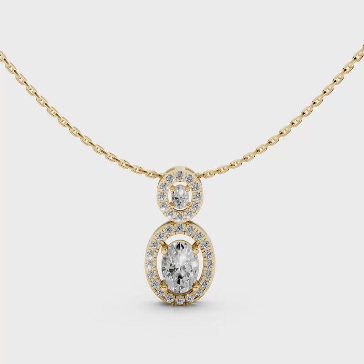 Double Oval Halo Pendant Necklace