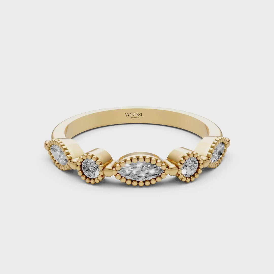 Marquise Rond Briljant Rijring Vintagestijl - 0.46 ct