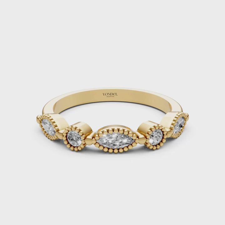 Marquise Rond Briljant Rijring Vintagestijl - 0.46 ct