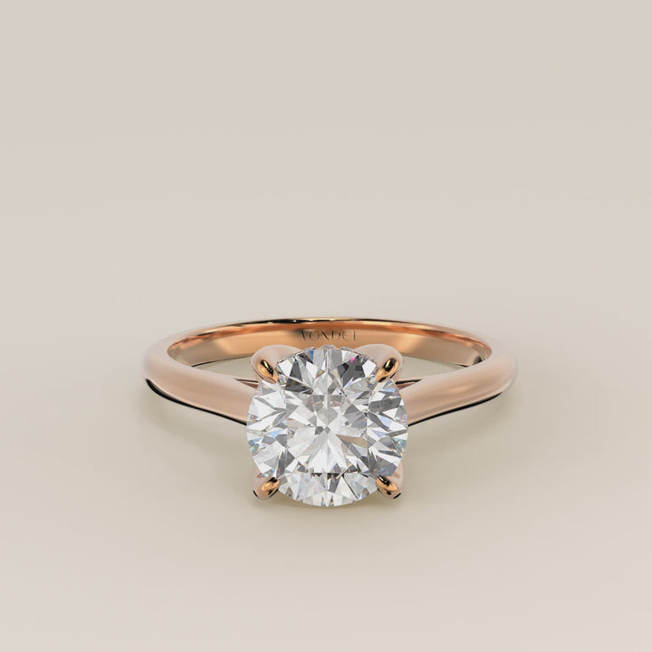 Verlovingsring rond lab grown diamant met petal prongs en hidden halo, rosegoud