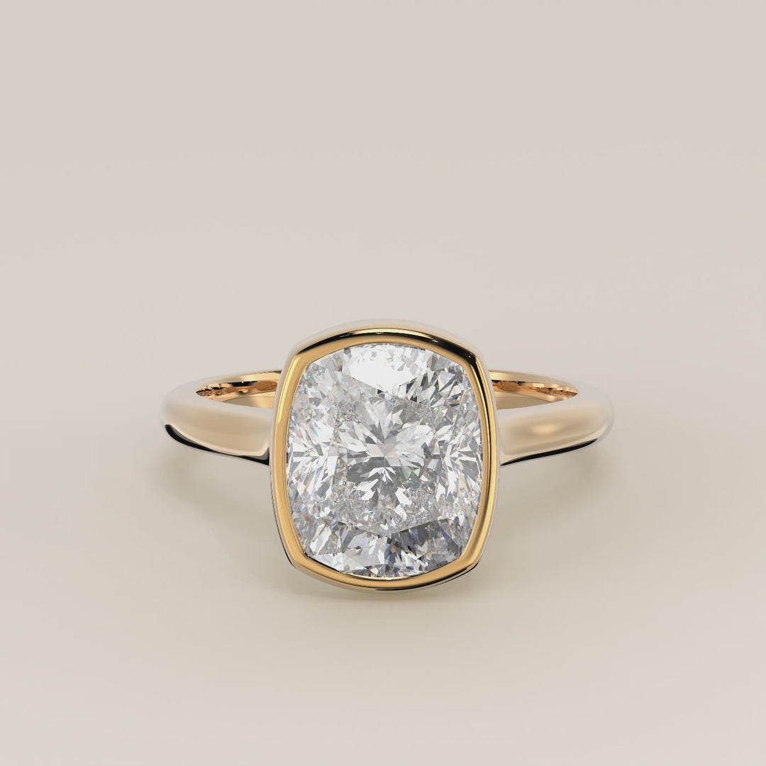 Mara - Elongated Cushion Lab Grown Diamond Ring Solitair with Bezel Setting and Cathedral Setting