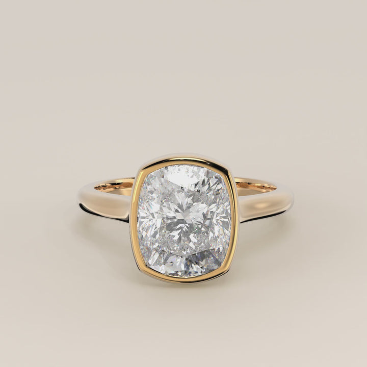 Mara - Elongated Cushion Lab Grown Diamond Ring Solitair with Bezel Setting and Cathedral Setting