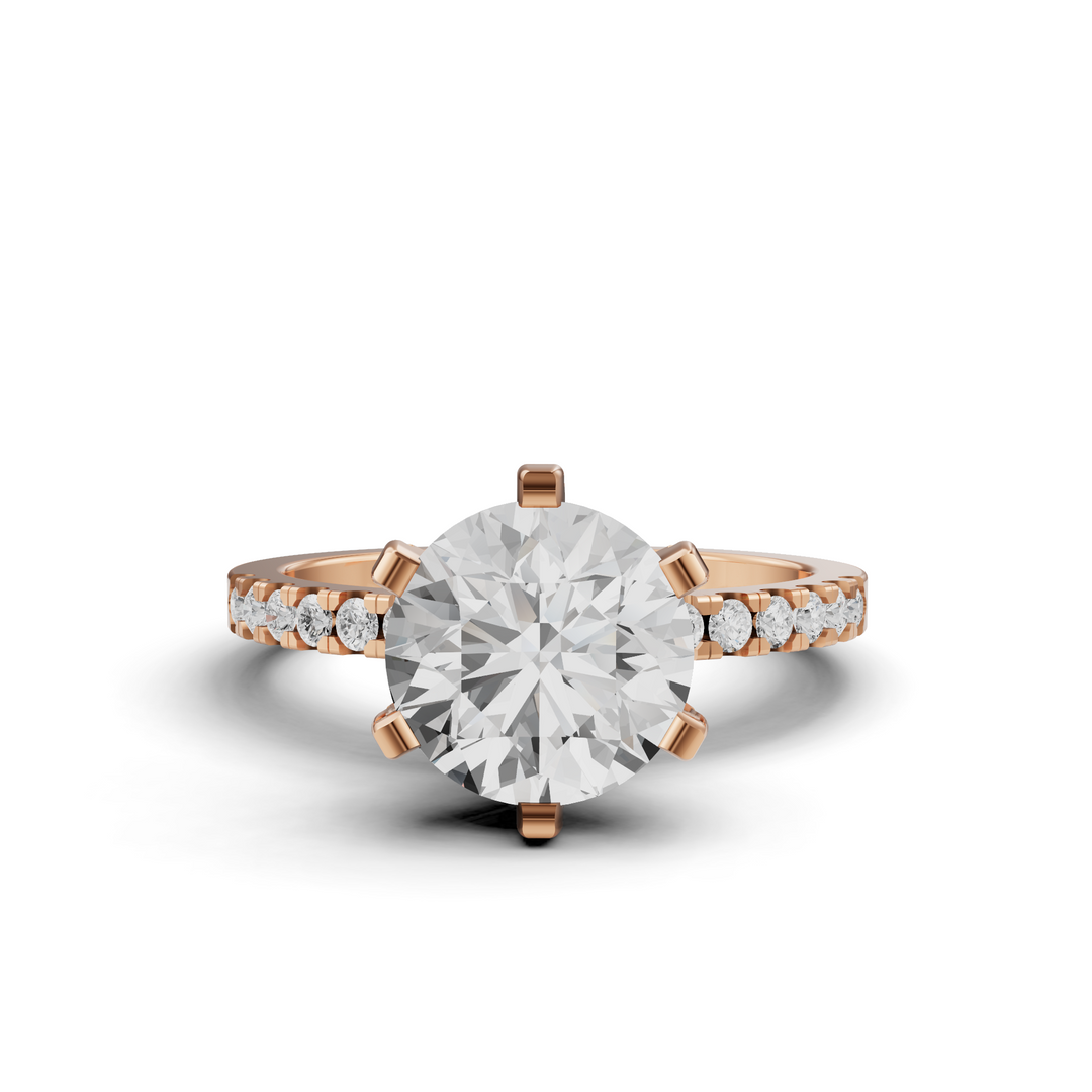 Rond Briljant Solitair met Pave en Moderne Zetting - Platina 950 - 2,95 ct