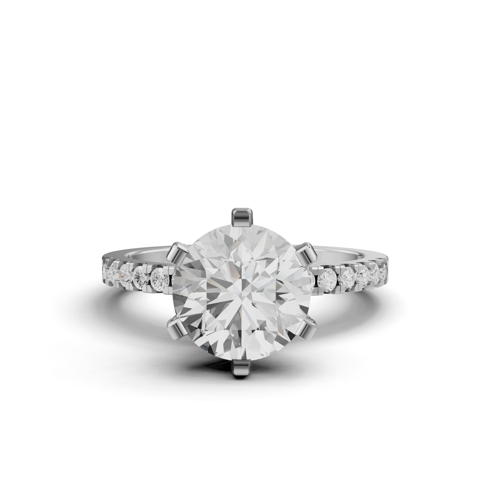 Mabel - In Stock - Round Brilliant Solitair with Pave and Modern Setting - Platina 950 - 2,95 ct