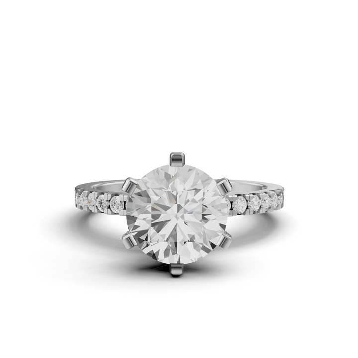 Rond Briljant Solitair met Pave en Moderne Zetting - Platina 950 - 2,95 ct
