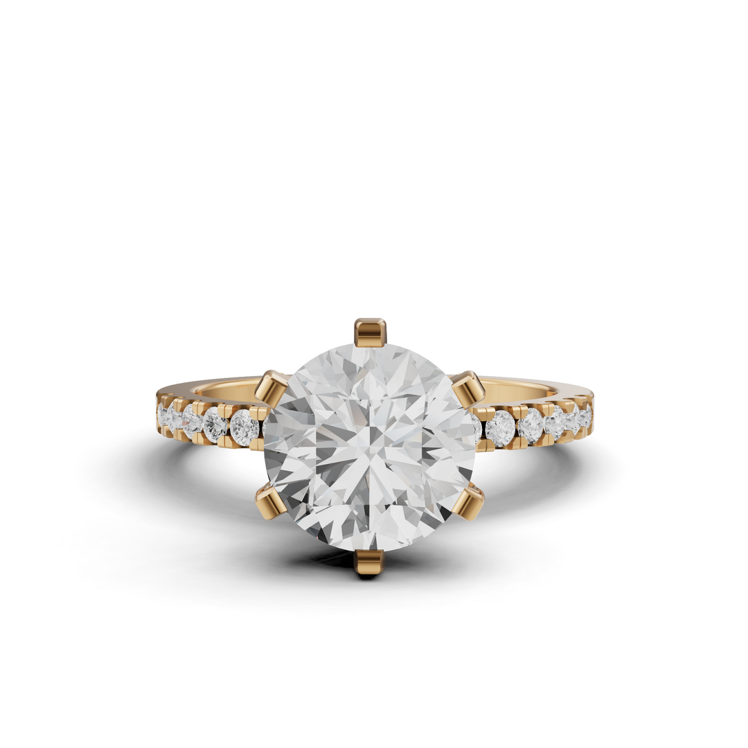 Rond Briljant Solitair met Pave en Moderne Zetting - Platina 950 - 2,95 ct