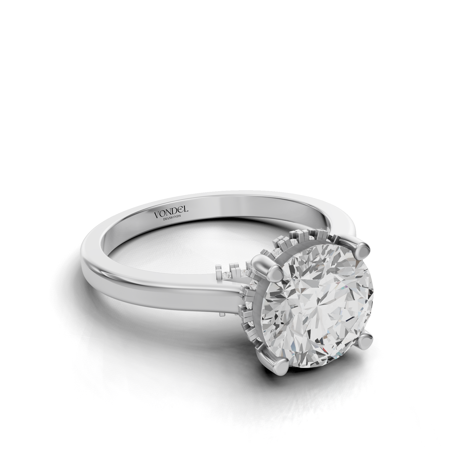 Lucinda - In Stock - Solitair Hidden Halo Lab Grown Diamond Ring with Pave Bridge - 18k Gold - 2,23 ct