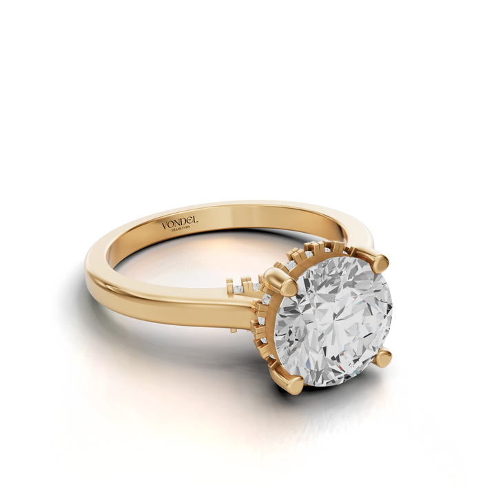 Solitair Hidden Halo Ring met Pave Brug - 18k Geelgoud - 2,23 ct