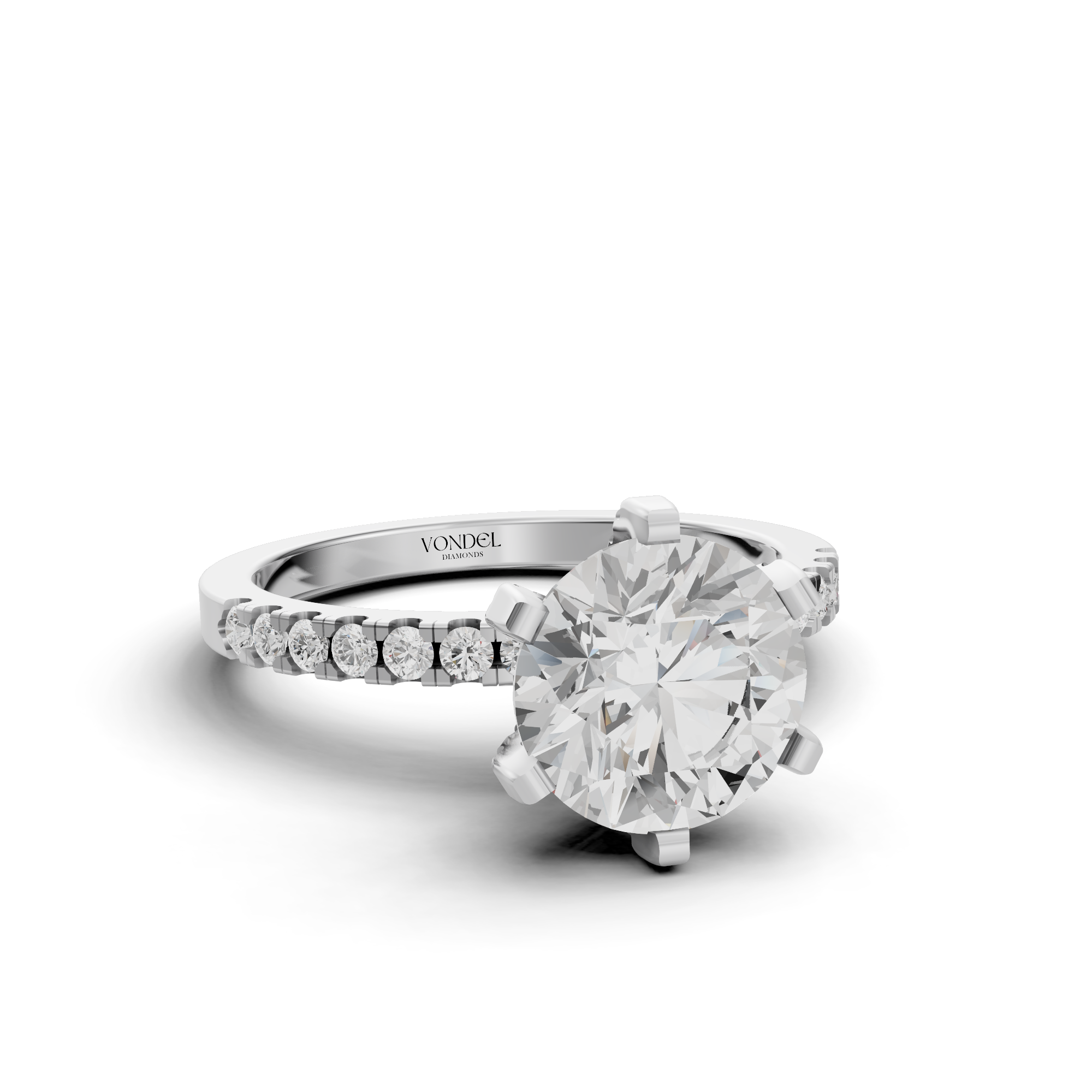 Mabel - In Stock - Round Brilliant Solitair with Pave and Modern Setting - Platina 950 - 2,95 ct