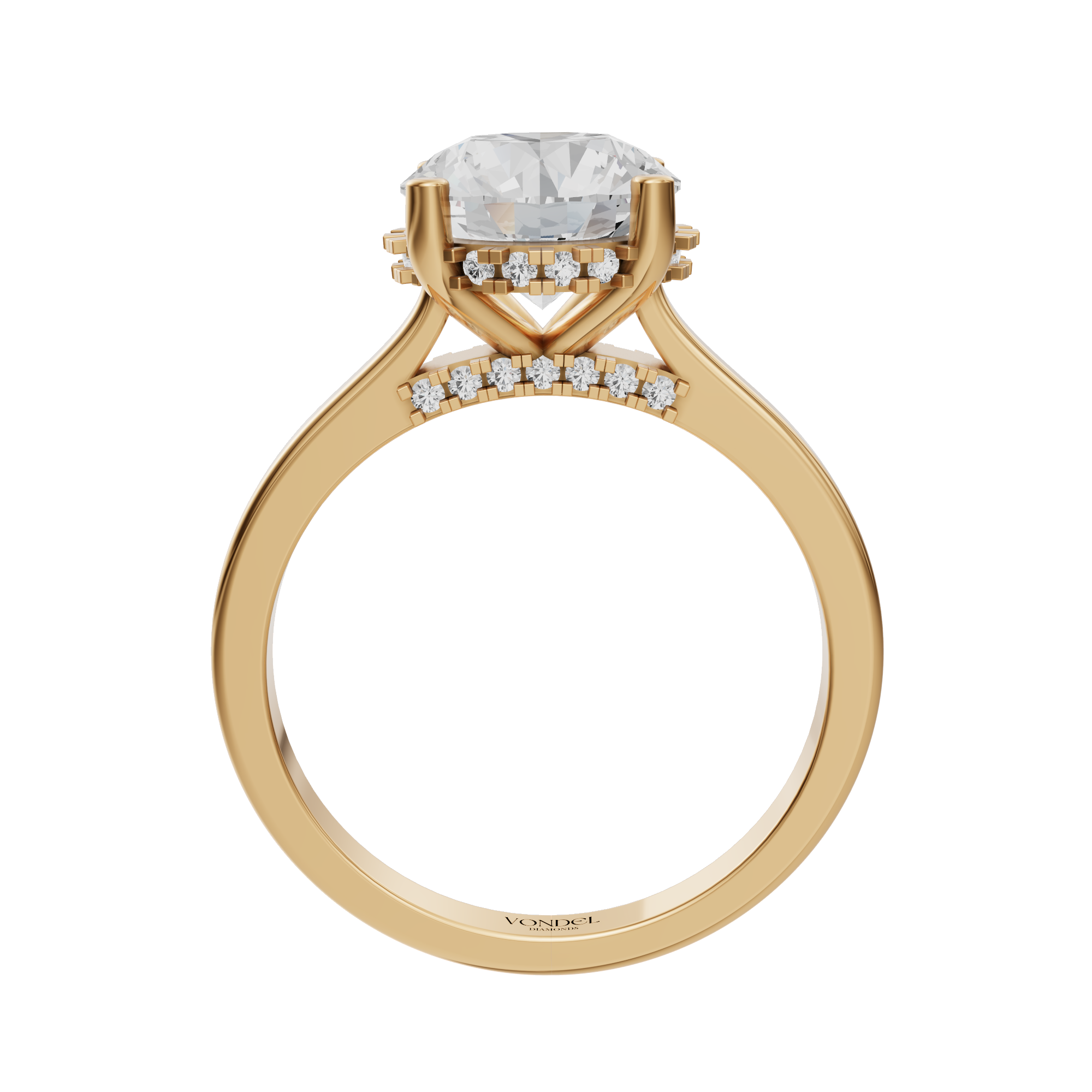 Lucinda - In Stock - Solitair Hidden Halo Lab Grown Diamond Ring with Pave Bridge - 18k Gold - 2,23 ct