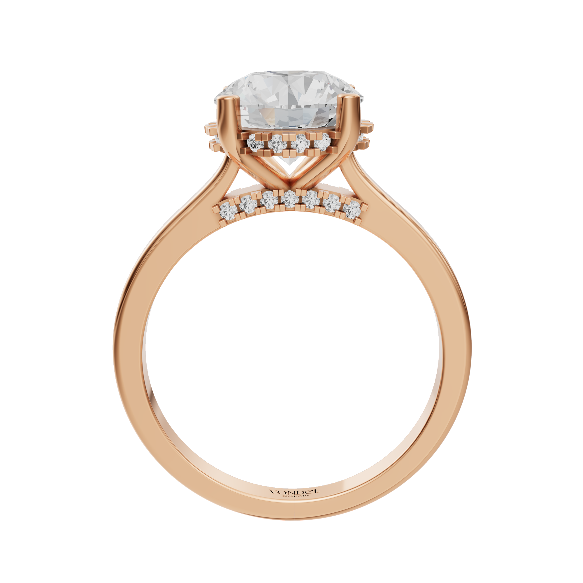Lucinda - In Stock - Solitair Hidden Halo Lab Grown Diamond Ring with Pave Bridge - 18k Gold - 2,23 ct