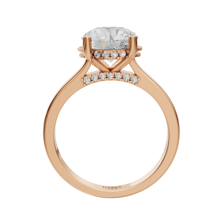 Solitair Hidden Halo Ring met Pave Brug - 18k Geelgoud - 2,23 ct