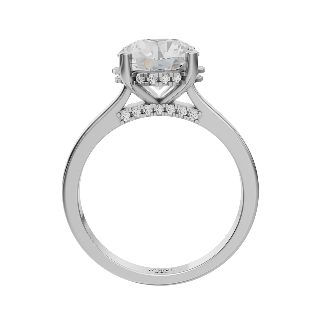 Solitair Hidden Halo Ring met Pave Brug - 18k Geelgoud - 2,23 ct