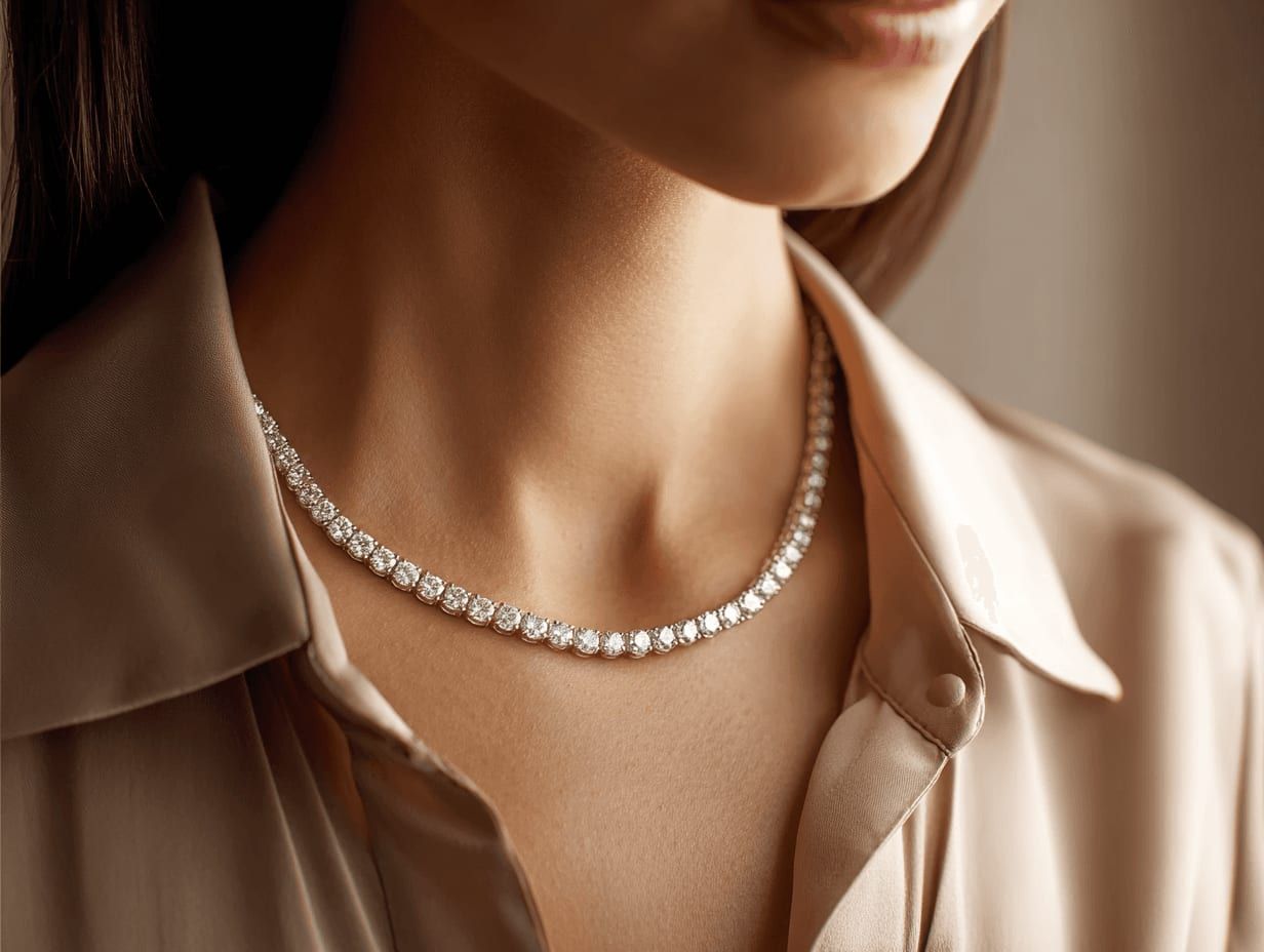 Tennisketting met ronde diamanten, gedragen