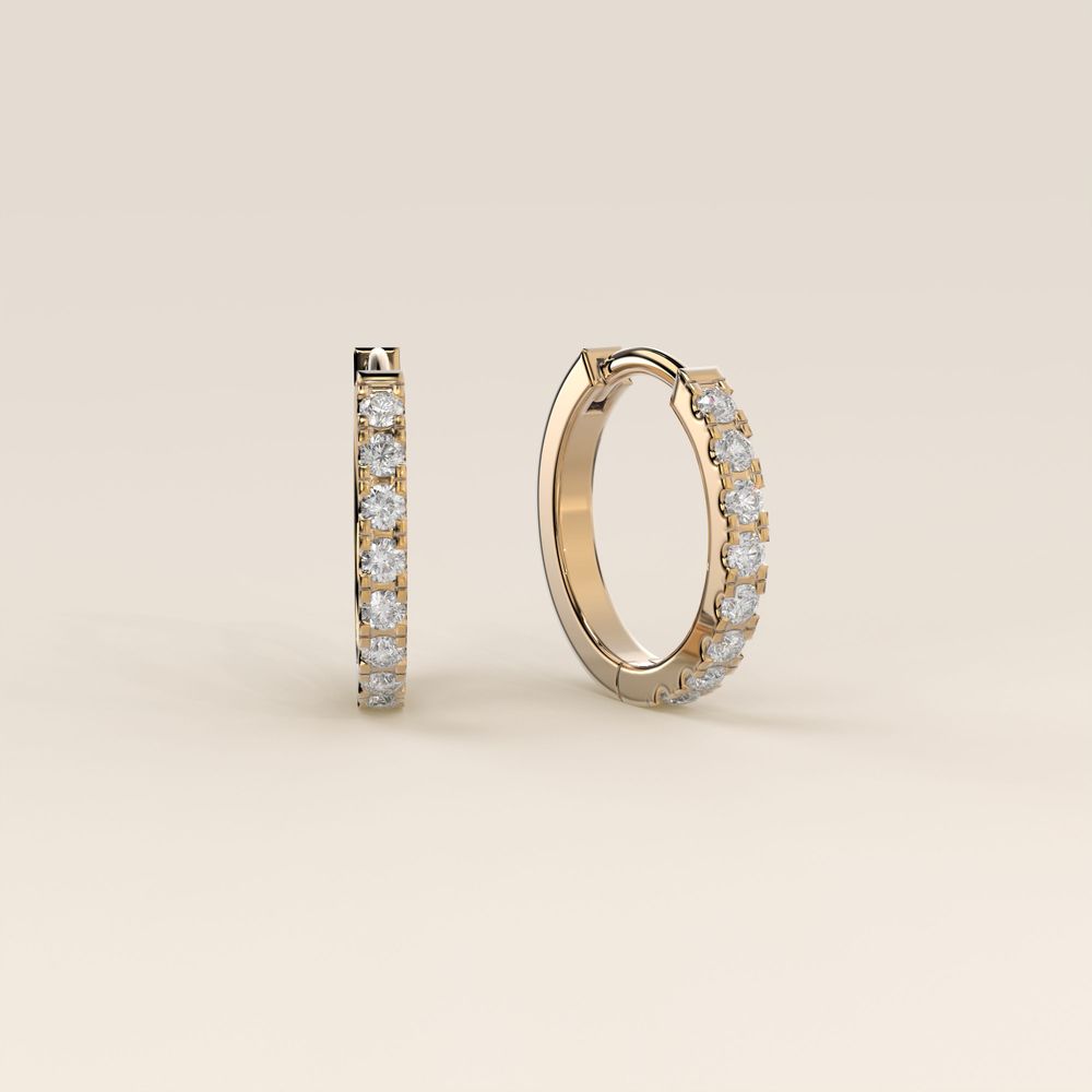 Huggie earrings with lab grown diamonds, worn