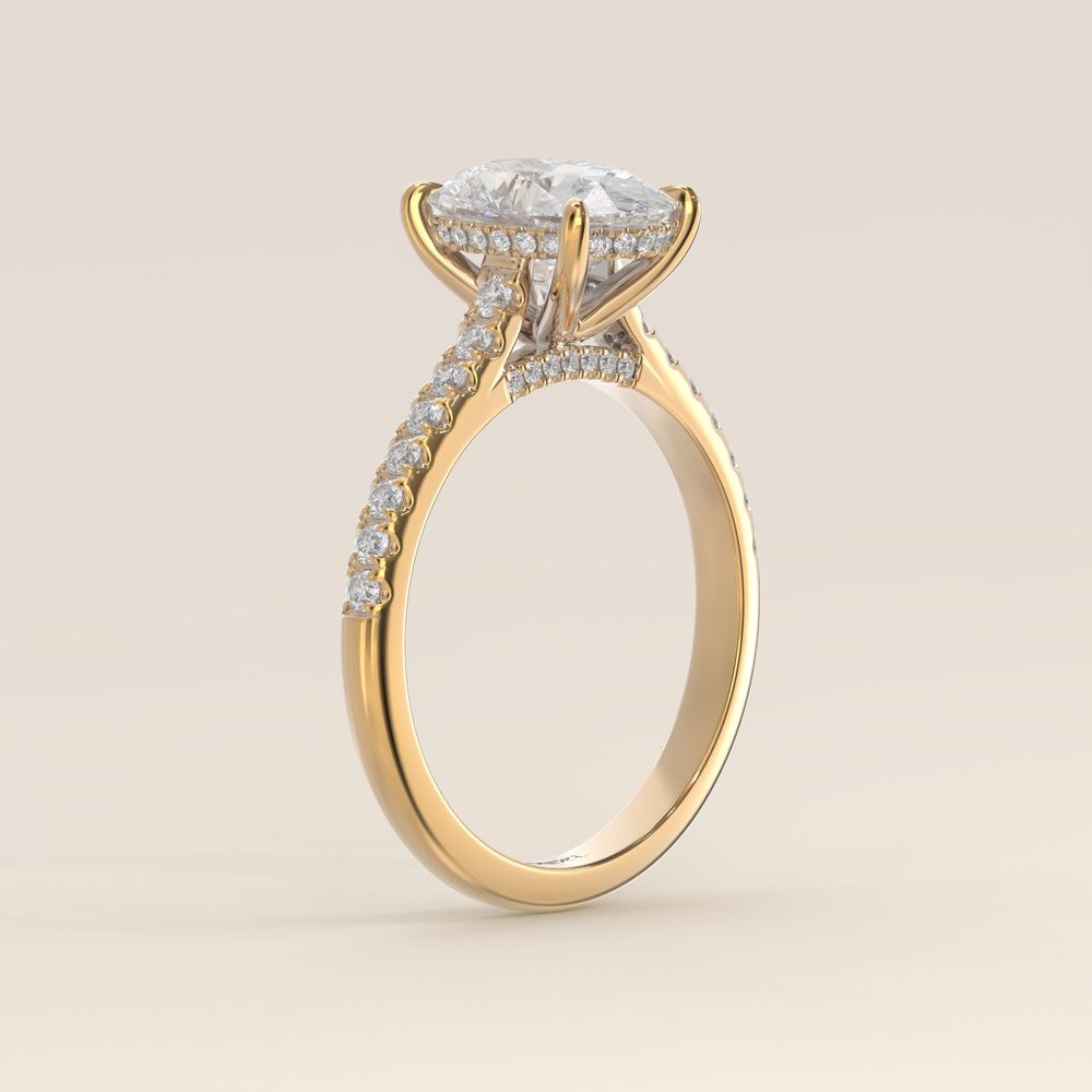 Estelle engagement ring with pavé band, worn