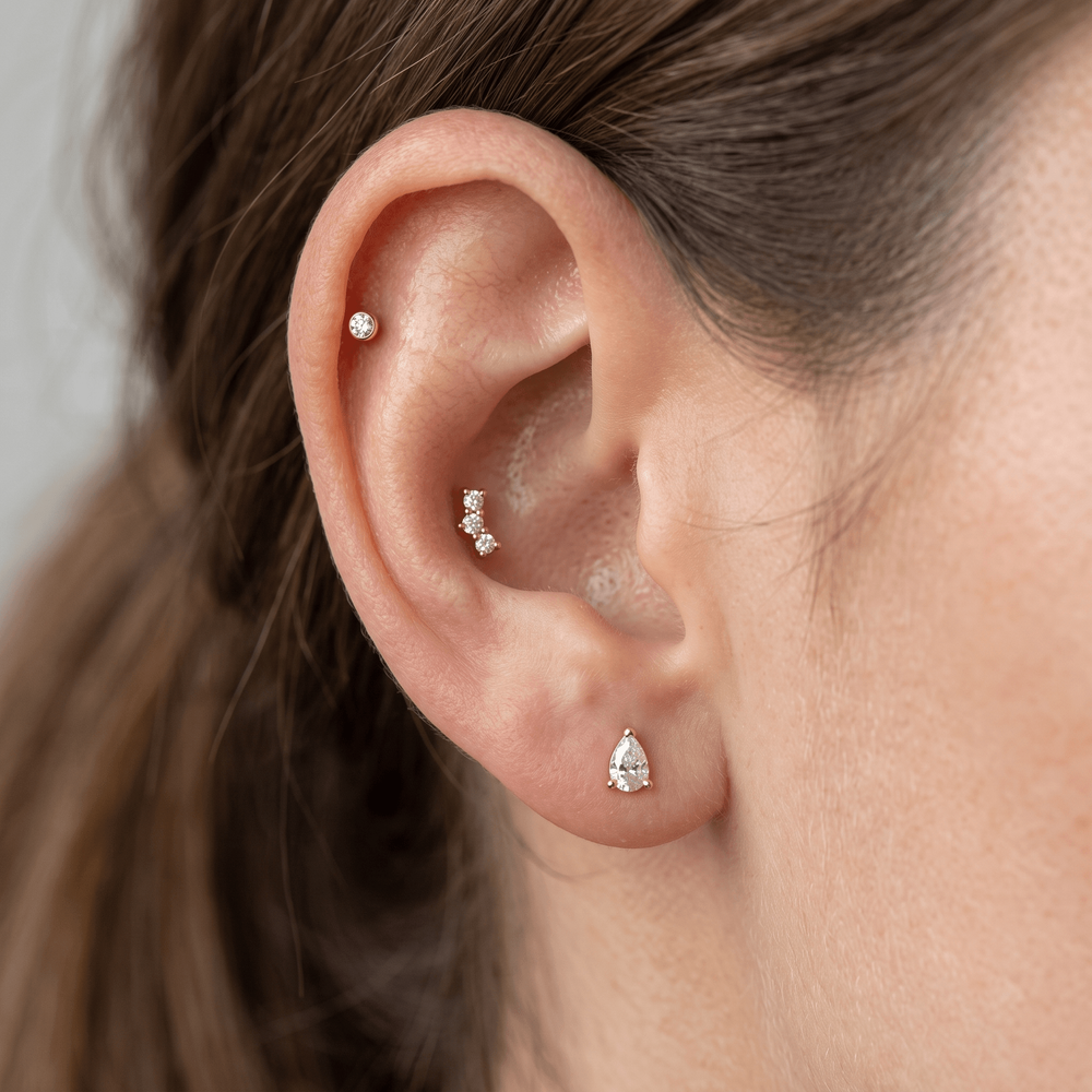 Lab grown diamond ear piercing, worn